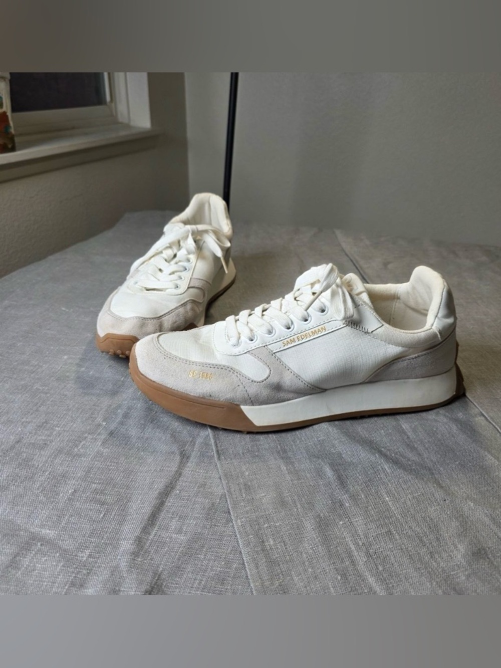 Sam Edelman Logan Sneakers Men’s Size 13 White Suede Nylon Casual Shoes